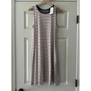Time and Tru Red White Blue Striped Knit Dress Pockets Womens Medium 8-10